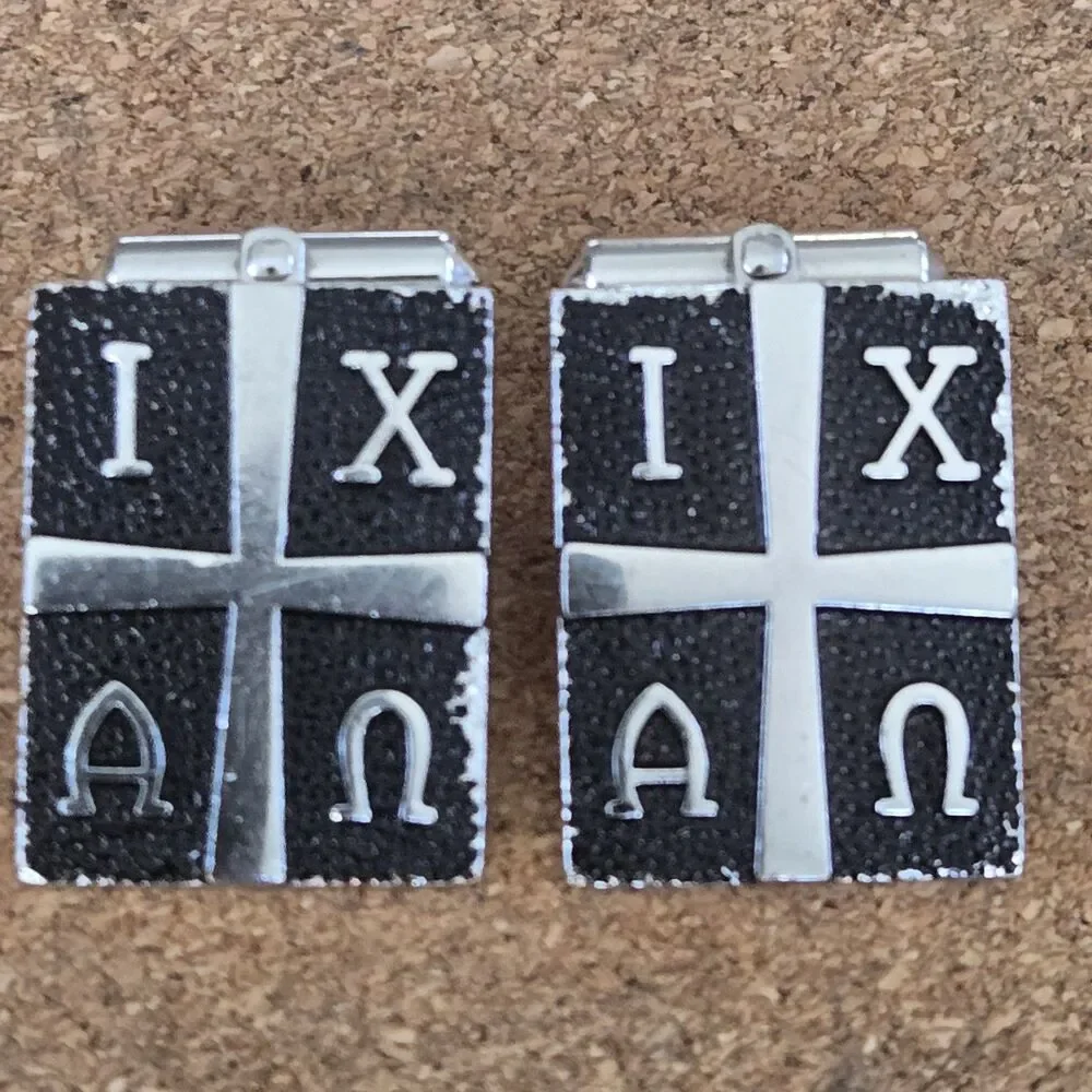 Rare Vintage Creed Sterling Silver Alpha Omega Cross Religious Cufflinks Pat.